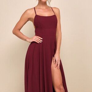 Dreamy Romance Burgundy Backless Maxi Dress